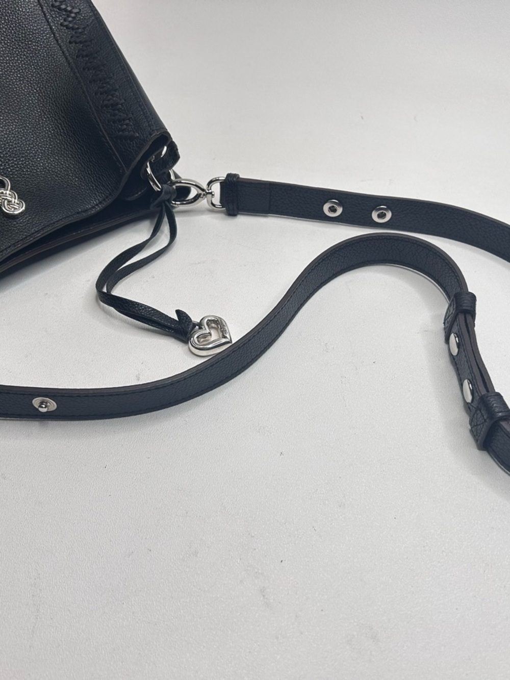 BRIGHTON Interlok Georgia Convertible Hobo BLACK $565 Pebbled Leather Celtic EUC - Picture 9 of 13